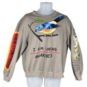 Street Wear Graphic Sweatshirt L Bird Skeleton Skater Uplifting Graffiti Hip Hop